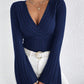 Women’s Stretchy Long Sleeve Top - V Neck, Ribbed Knit