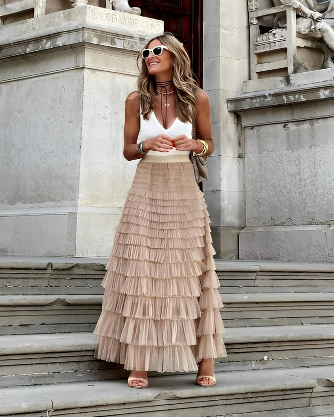 Variant image for Elegant Pleated Midi Skirt in Lightweight Polyester for Formal and Stylish Occasions-1