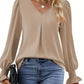 Elegant Women's Blouse in Solid Color, Lightweight Polyester V-Neck Top for Spring and Autumn Styling-1