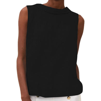 Light women's tank top - round-neck pullover, cotton blend, casual summer wear