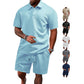 durable textured pattern, polyester, for casual wear – Breathable men's polo shirt and shorts set