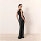 women's Fitted dress - asymmetric one-shoulder sheath, satin, for formal evening events and special occasions