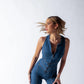 90s Inspired Denim Overalls for Women, Body-Hugging Fit, Classic Denim Blue, Easy Care Jean Jumper-3