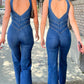 90s Inspired Denim Overalls for Women, Body-Hugging Fit, Classic Denim Blue, Easy Care Jean Jumper-4