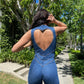 90s Inspired Denim Overalls for Women, Body-Hugging Fit, Classic Denim Blue, Easy Care Jean Jumper-5