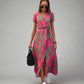 Elegant A-Line Women's Dress with V-Neck and Floral Pattern, Perfect for Summer and Formal Occasions-2