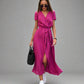 Elegant A-Line Women's Dress with V-Neck and Floral Pattern, Perfect for Summer and Formal Occasions-3
