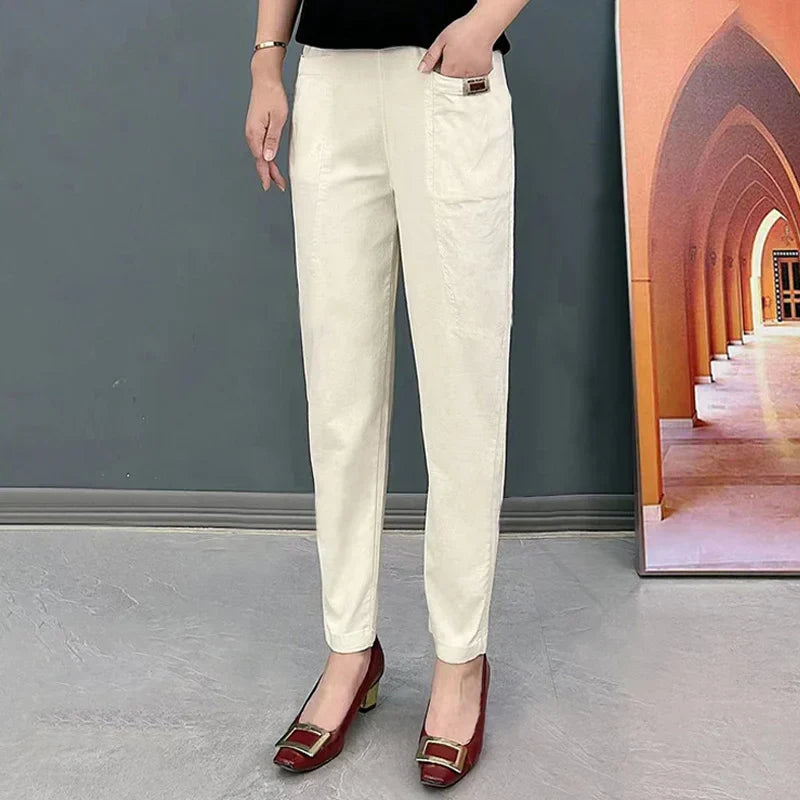 Variant image for Comfortable Women's Cotton Pants with Elastic Waistband, Relaxed Slim Fit, Multiple Colors Available-41