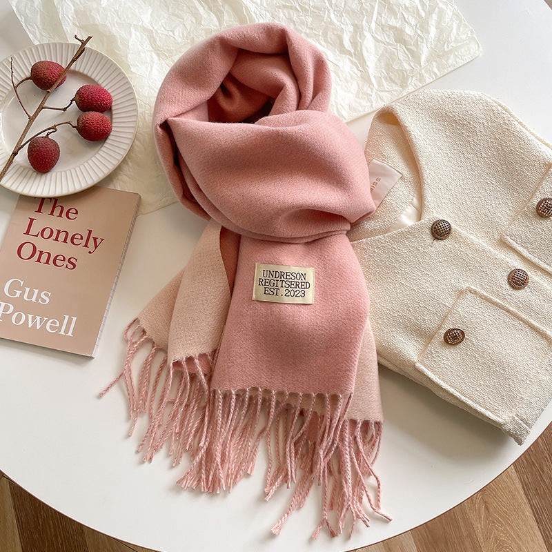 Women Warm Scarf - Reversible Fringed Cashmere Winter