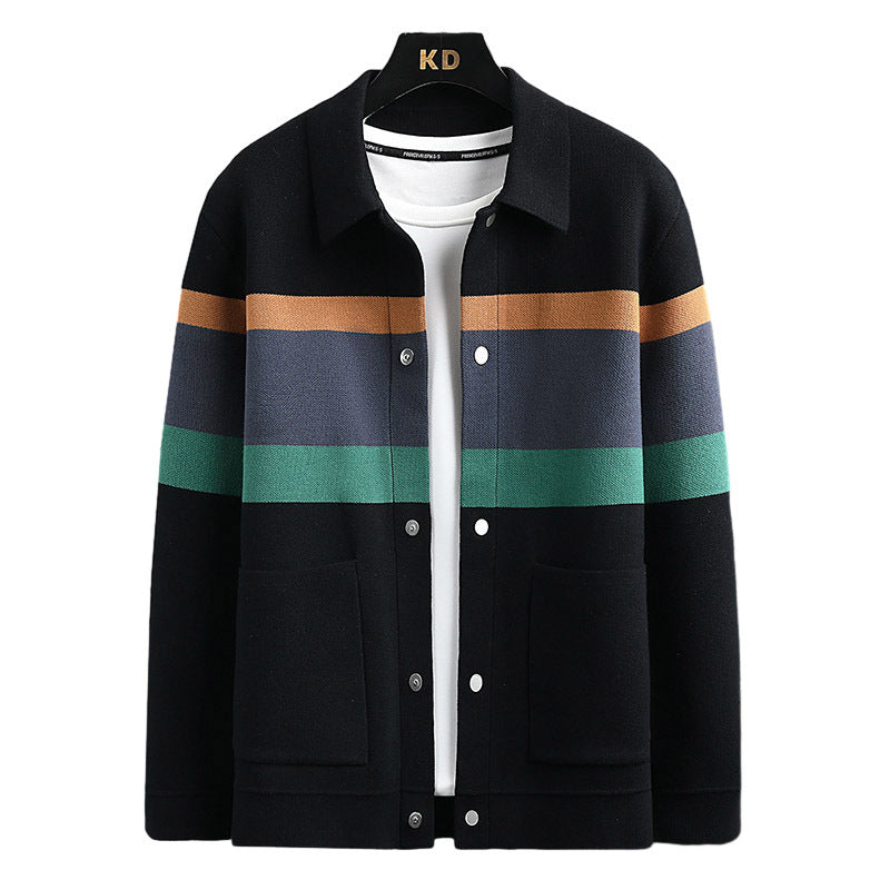 Plush Mens Cardigan Jacket - Relaxed Lapel, Polyester Casual