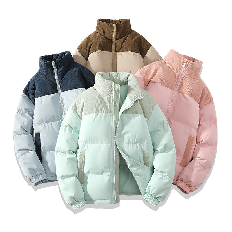 Unisex Insulating Puffer Coat - Stand Collar, Cotton