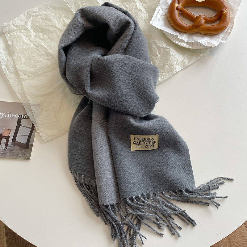 Women Warm Scarf - Reversible Fringed Cashmere Winter