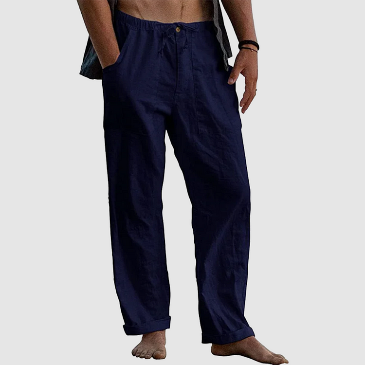 Variant image for White Linen Pants for Women with Adjustable Waist Cord, Relaxed Fit Summer Trousers-22