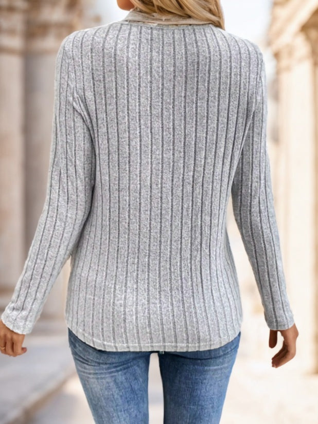 Plush Flattering Women’s V Neck Top - Ribbed Velvet, Casual