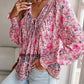 Summer Floral Blouse for Women, Lightweight Cotton Top with Adjustable Fit and Boho Design, Perfect for Casual Outings-2
