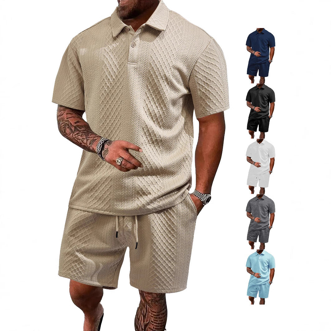 durable textured pattern, polyester, for casual wear – Breathable men's polo shirt and shorts set
