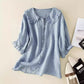 Plush women's shirt - Claudine collar, half-sleeve, relaxed fit, casual everyday wear with denim