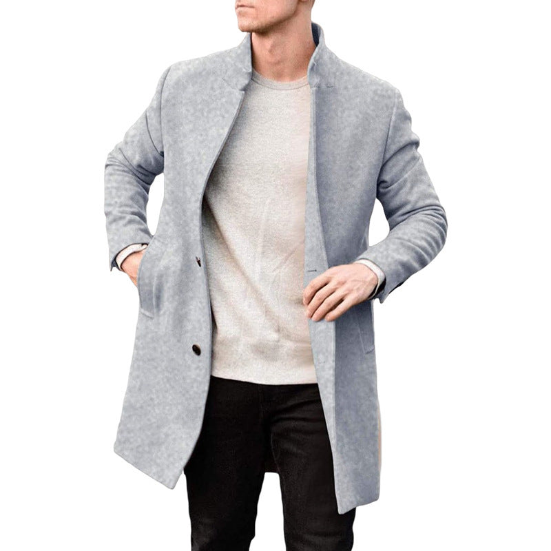 Timeless Warm Men's Wool Coat - Stand Collar, Mid Thigh