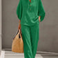 Light Women's Suit Kit - Stand-Collar Pullover Top, Balloon Sleeves, Straight-Leg Trousers, Polyester, For Office