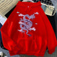 Men’s Warm Hoodie - Dragon Print Pullover, Polyester Casual