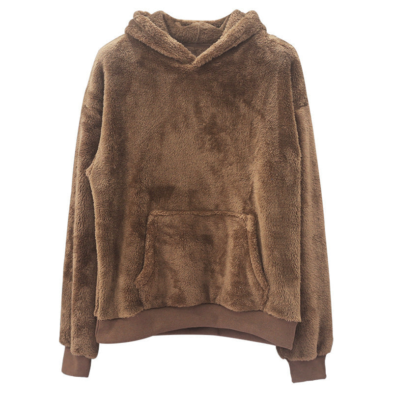 Plush Relaxed Men's Hoodie - Pullover, Double Velvet, Winter