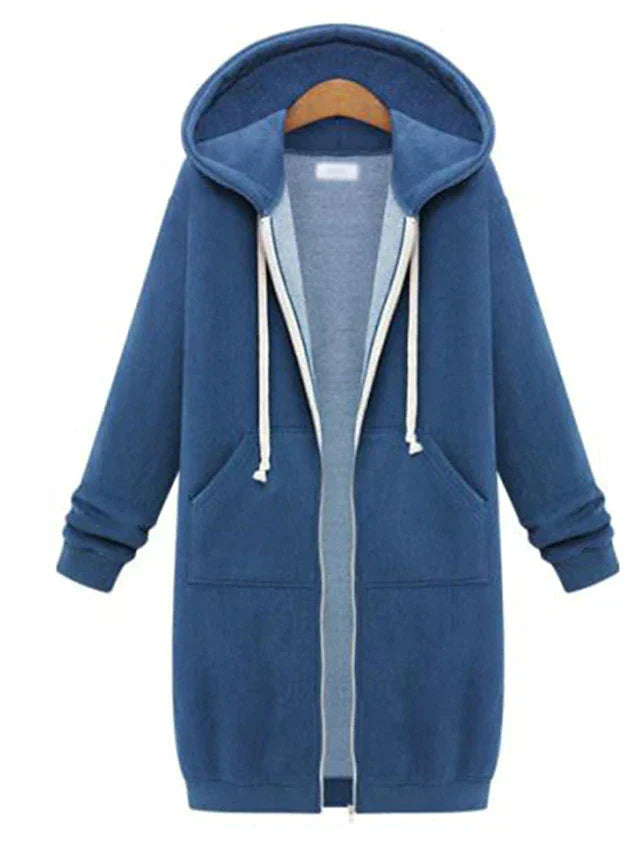 Cozy Warm Women’s Zip-Up Hoodie - Longline, For Cold Days