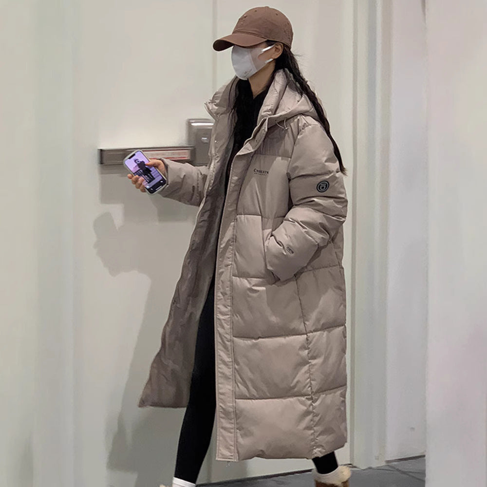 Women Insulating Long Puffer Coat - Relaxed Cotton Winter