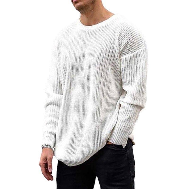 Plush Timeless Men's Waffle Knit Sweater - Crew Neck Acrylic