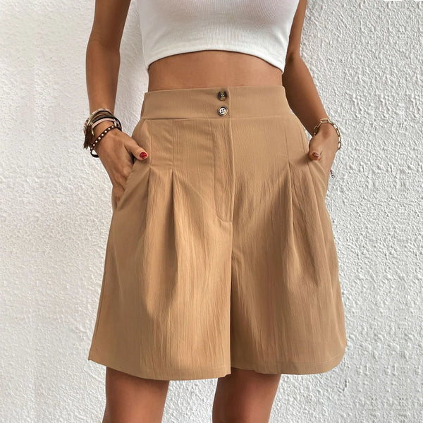 Variant image for Elegant Women's Shorts with Pockets, Breathable Cotton-Polyester Blend for Spring/Summer Fashion-21