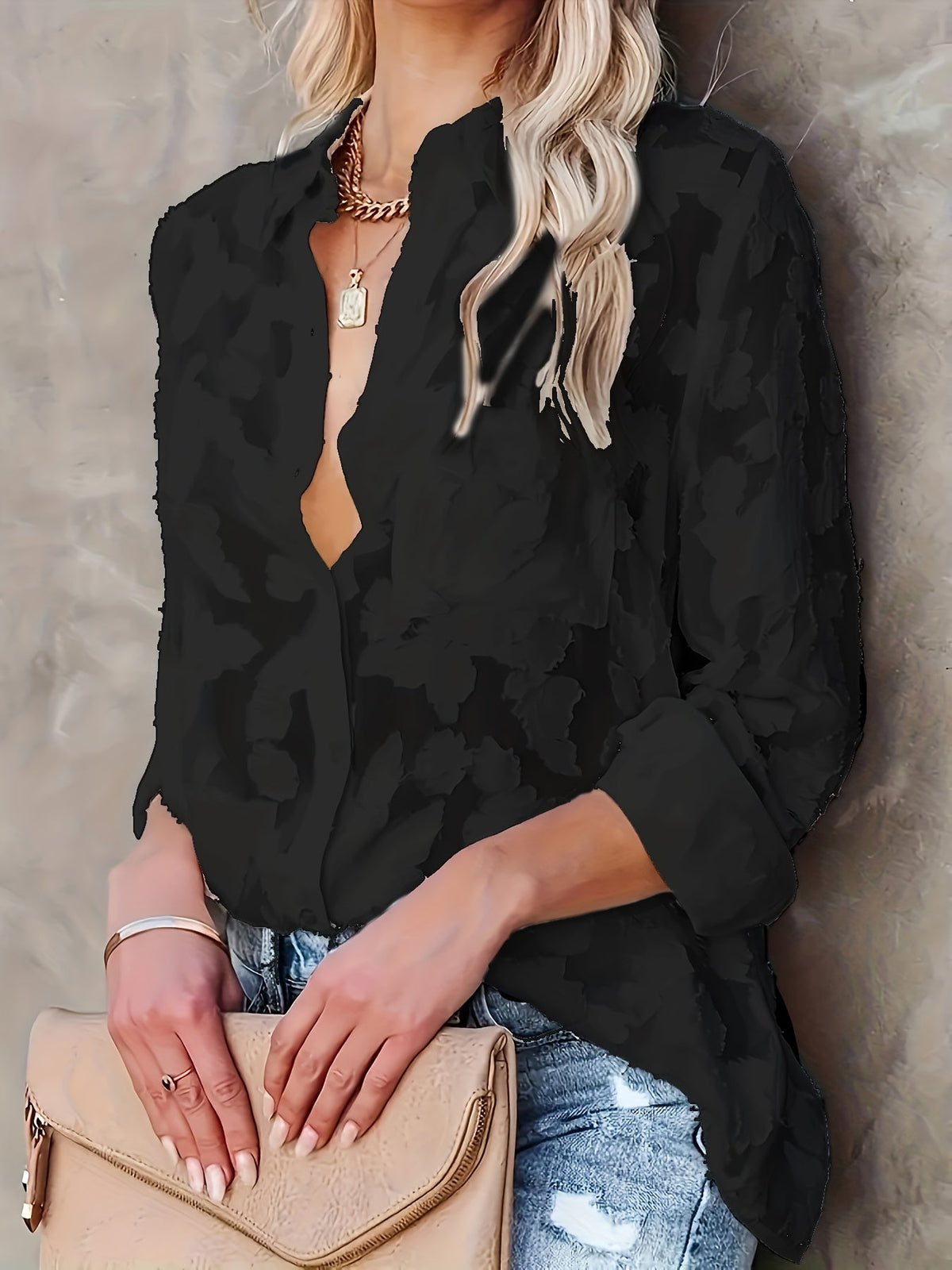 Stylish White Women's Blouse, Lightweight and Breathable Long Sleeve Top for Summer Wear, Flattering Fit-1