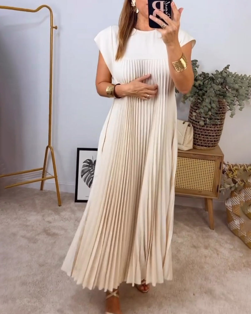 Elegant Sleeveless Pleated Womens Dress in Solid Color - Versatile Summer Wedding Guest or Cocktail Formal Dress-4