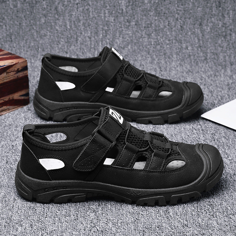 durable Breathable men's sandals - closed-toe, strappy, synthetic leather, casual outdoor