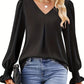 Elegant Women's Blouse in Solid Color, Lightweight Polyester V-Neck Top for Spring and Autumn Styling-6