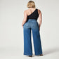and Stretchy Flattering Women’s Wide-Leg Jeans - High-Rise Knitted Denim, Smooth Waistband, Weekend