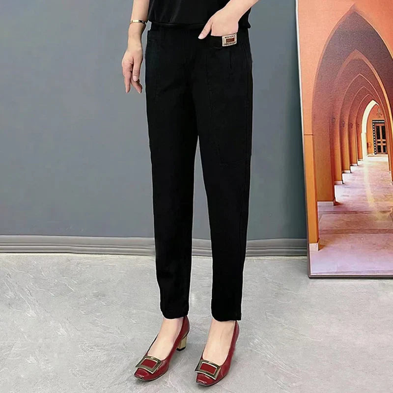 Variant image for Comfortable Women's Cotton Pants with Elastic Waistband, Relaxed Slim Fit, Multiple Colors Available-17