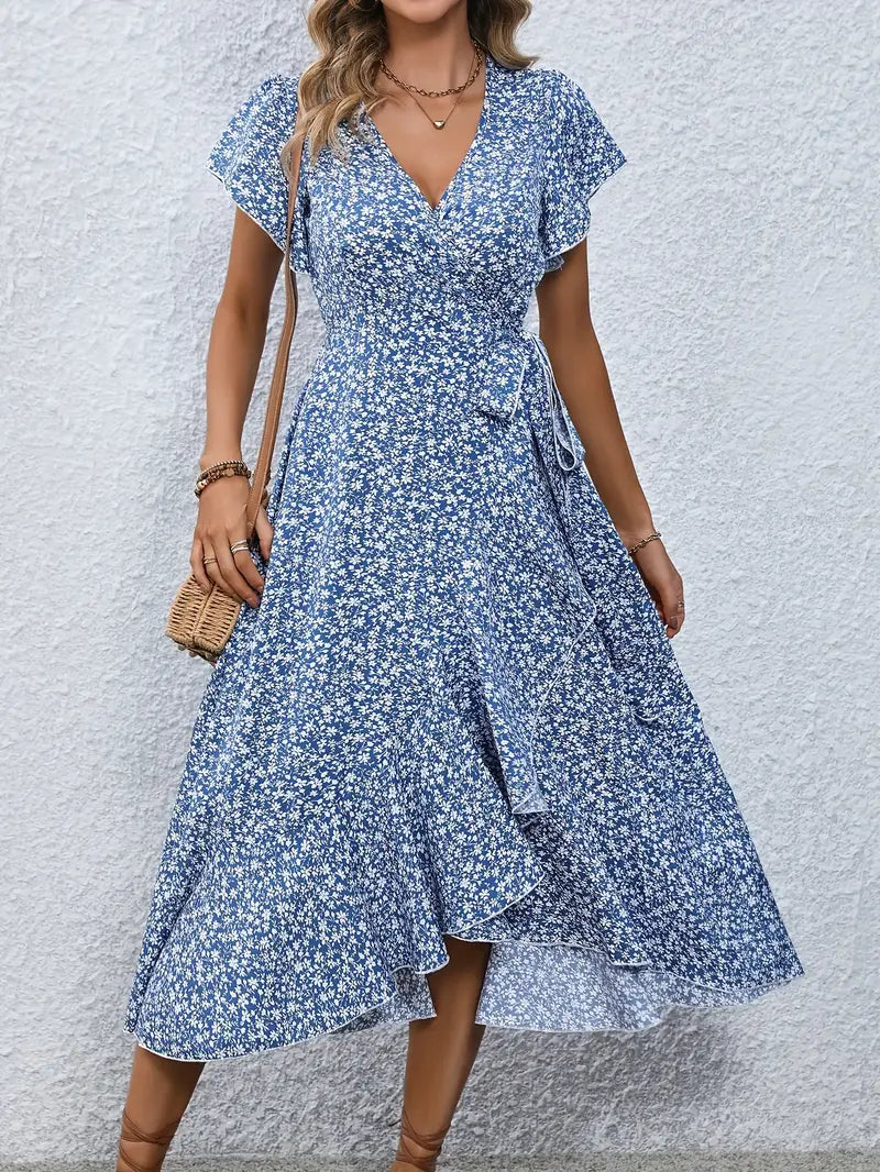 Variant image for Elegant Womens Dress with Flutter Sleeves and Wrap Detail - Perfect for Wedding Guests and Summer Events-11