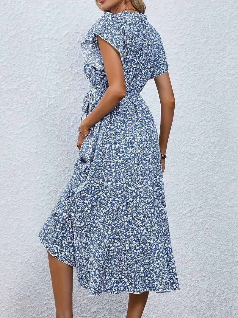 Elegant Womens Dress with Flutter Sleeves and Wrap Detail - Perfect for Wedding Guests and Summer Events-6