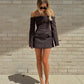 Tailored Off-Shoulder Blazer with Built-In Corset in Italian Suiting Fabric, Long Sleeve Elegant Fit-2