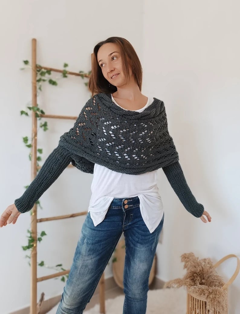 Plush Women’s Scarf - Openwork Rectangular, Knit, For Winter
