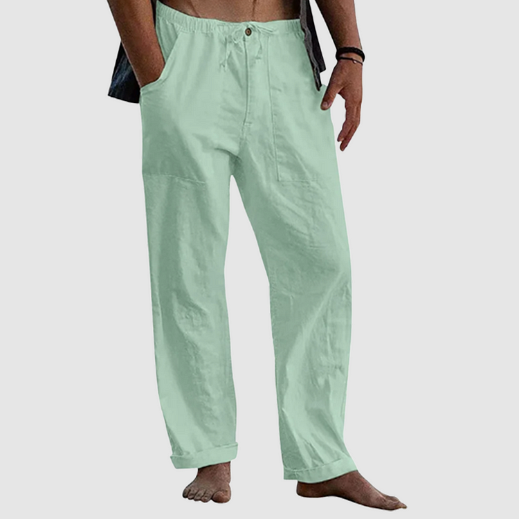 Variant image for White Linen Pants for Women with Adjustable Waist Cord, Relaxed Fit Summer Trousers-43