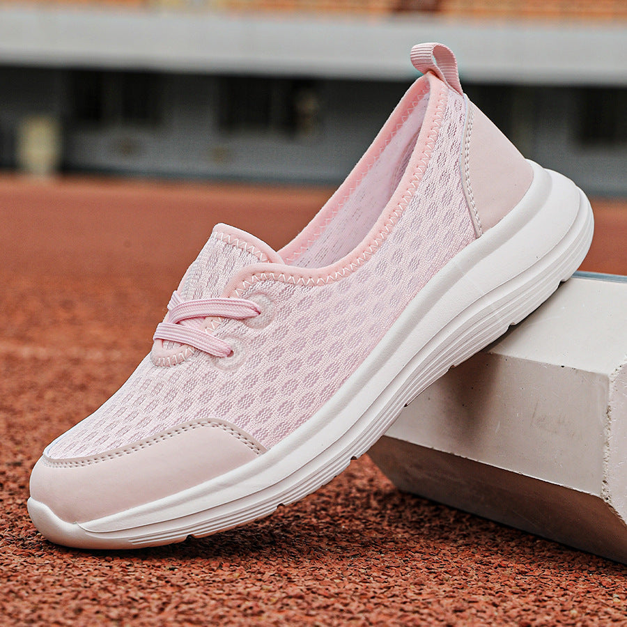 Light Breathable Women’s Lace-Up Sneakers - Low-Profile Round-Toe, Mesh Upper, For Regular Wear