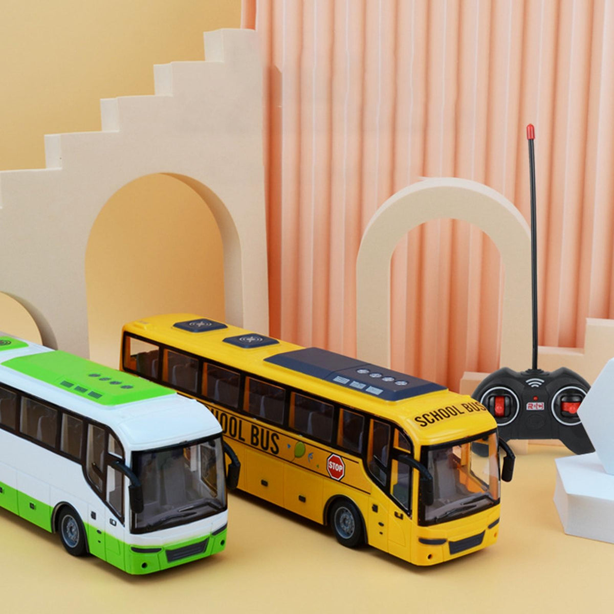Remote Control Motor-Driven Tour Bus - Scale RC Vehicle with Lights for Kids, School & City Fun