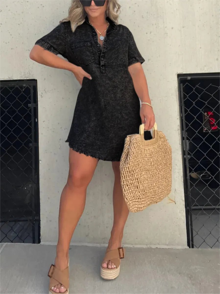 Variant image for Relaxed Denim Dress for Women, Comfortable Fit, Versatile Knee-Length Style for Casual and Semi-Formal Occasions-9