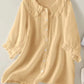 Plush women's shirt - Claudine collar, half-sleeve, relaxed fit, casual everyday wear with denim