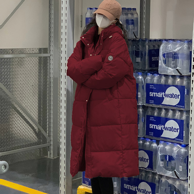 Women Insulating Long Puffer Coat - Relaxed Cotton Winter