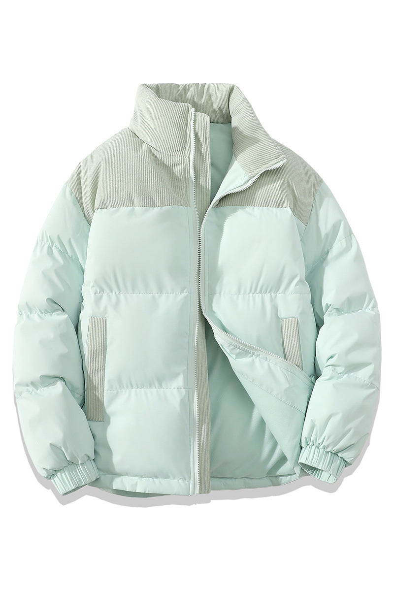 Unisex Insulating Puffer Coat - Stand Collar, Cotton