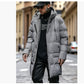 Men's Warm Long Puffer Coat - Hooded Quilted Cotton, Urban