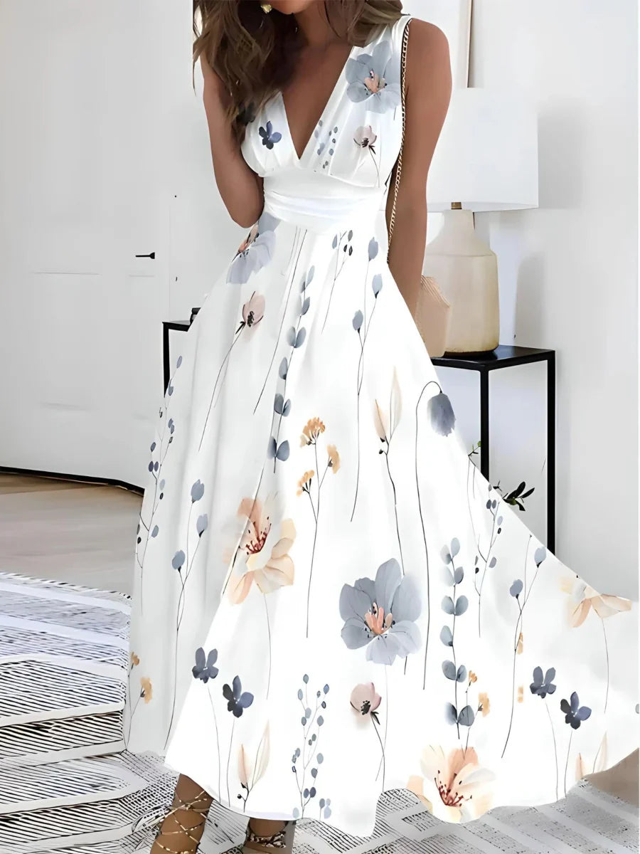 Variant image for Elegant Floral Petal Dress for Women, Lightweight Summer Wedding Guest Dress with Adjustable Belt and Delicate Neckline-1