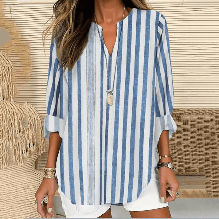 Elegant Long Sleeve Womens Tunic Top with V-Neck Design for Casual and Business Wear, Soft Comfortable Fabric-1