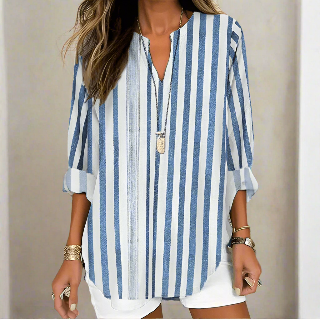 Elegant Long Sleeve Womens Tunic Top with V-Neck Design for Casual and Business Wear, Soft Comfortable Fabric-2